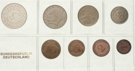 Münzen der Bundesrepublik Deutschland, Kursmünzensätze, 1 Pfennig - 5 Deutsche Mark, 1964-2001
1968 F o.B.H.
Polierte Platte