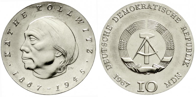 Gedenkmünzen der DDR
10 Mark 1967, Kollwitz Fehlprägung. Rand: 10 Mark 10 Mark ...
