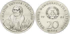 Gedenkmünzen der DDR
20 Mark 1983, Luther.
Stempelglanz