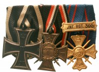 Orden und Ehrenzeichen, Deutschland, Deutsche Länder, bis 1918
Dreier-Ordenspange: EK II 1914, Marine-Korps-Ehrenkreuz, Regiments-Ehrenkreuz mit Span...