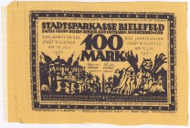 Banknoten, Deutsches Notgeld und KGL, Bielefeld, Notgeld besonderer Art
100 Mark Seide gelb, Französischer Vertragsbruch. 15.7.1921. Breitrandig aus ...