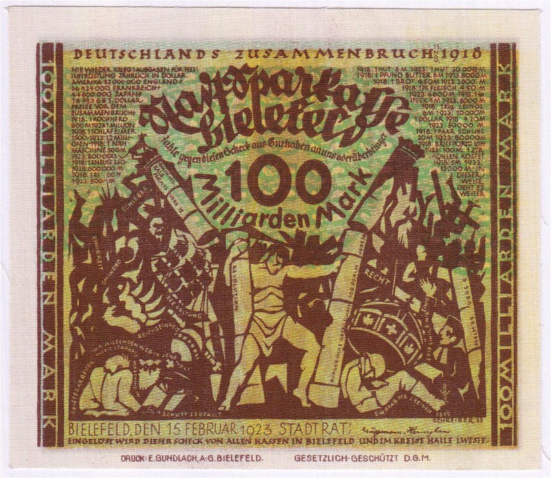 Banknoten, Deutsches Notgeld und KGL, Bielefeld, Notgeld besonderer Art
100 Mil...