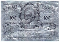 Banknoten, Deutsches Notgeld und KGL, Teningen
100 Milliarden Mark Aluminium 1.11. 1923. Goethe. Silberfarben, Textdruck beids, schwarz. Mit KN.
II,...