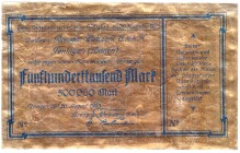 Banknoten, Deutsches Notgeld und KGL, Teningen
500000 Mark Aluminium 20.8. 1923. Goldfarben, Textdruck beids, blau. Ohne KN.
vorzüglich, winz. Einri...