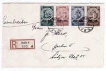 Briefmarken, Deutschland, Deutsches Reich, 1872-1945
Nothilfe-Blockmarken zusammenhängend auf R-Brief v. 1934, gelaufen innerhalb Berlins. Marken sau...