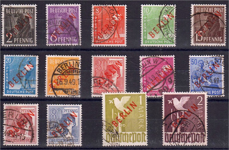 Briefmarken, Deutschland, Berlin 1948-1990
Rotaufdruck, kompletter Satz 1949. S...