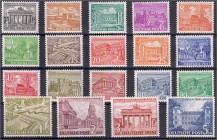 Briefmarken, Deutschland, Berlin 1948-1990
Bauten 1949. Komplett postfrischer Prachtsatz. 1 Pf. bis 5 DM. Michel 750,- Euro.
**, Pracht