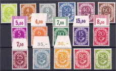 Briefmarken, Deutschland, Bundesrepublik Deutschland, 1949 bis heute
Posthorn 1951. Sauberer postfr. Prachtsatz, FA Schlegel: ...einwandfrei, normale...