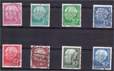 Briefmarken, Deutschland, Bundesrepublik Deutschland, 1949 bis heute
Heuss lumogen 1960 8 Werte kpl. gestempelter Satz, gepr. Schlegel. Michel 450,- ...