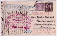 Briefmarken, Briefe, Luftpost
Zeppelin-Karte von New York nach Darmstadt (über Friedrichshafen) v. 28.10.1928. Mit Sonderstempel FIRST FLIGHT AIR MAI...