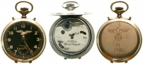 Varia, Uhren, Taschenuhren
Herren-Taschenuhr JUNGHANS 2746, um 1940. Mit Weckfunktion. Zifferblatt schwarz mit weißen Ziffern, Luftwaffenadler und Be...