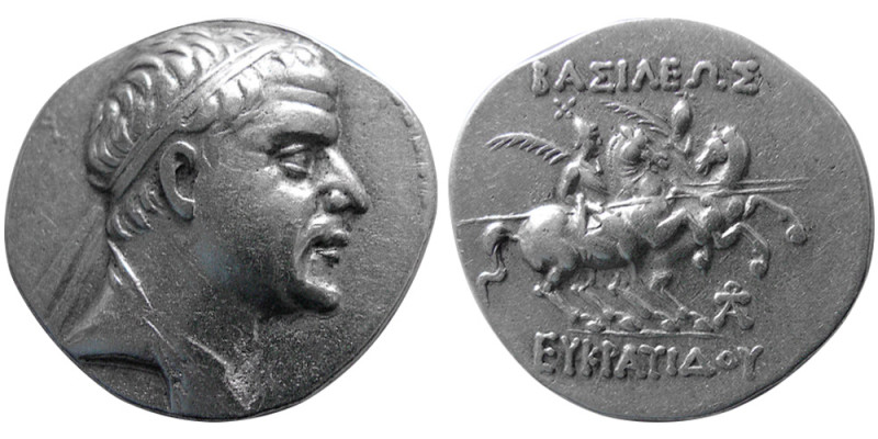 KINGS of BAKTRIA. Eukratides I. ca. 171-145 BC. AR drachm (4.12 gm; 19 mm). Diad...