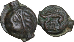 Celtic World. Northeast Gaul, Leuci. Potin Unit, 100-50 BC. Obv. Stylised head left. Rev. Stylised boar left. LT 9078. Potin. 5.66 g. 20.10 mm. VF.