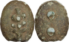 Greek Italy. Uncertain Umbria or Etruria. AE Cast Sextans, 3rd century BC. Obv. Club. Rev. Two pellets. Vecchi ICC 199; HN Italy 54. AE. 21.59 g. Eart...