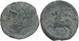 Greek Italy. Northern Apulia, Arpi. AE 17.5 mm. c. 325-275 BC. Obv. Laureate head of Zeus left. Rev. Horse rearing left; star of seven rays above, mon...