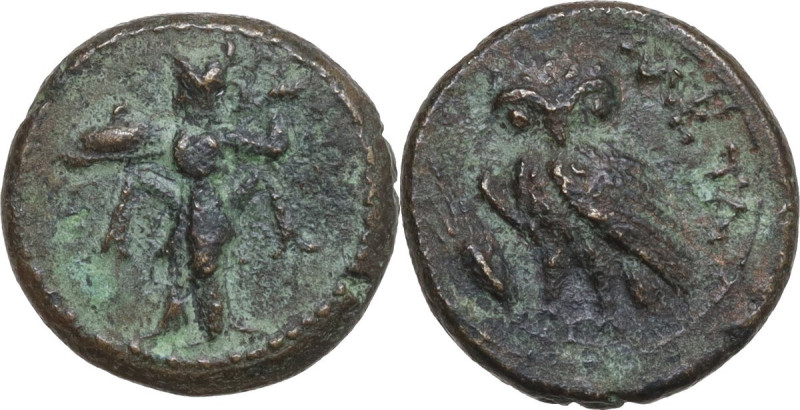 Greek Italy. Southern Lucania, Metapontum. AE 15 mm, 250-207 BC. Obv. Athena Pro...