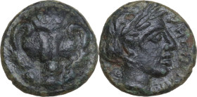 Greek Italy. Bruttium, Rhegion. AE 11 mm, 415-387 BC. Obv. Lion's mask facing. Rev. Laureate head of Apollo right. HN Italy 2524; HGC 1 1701. AE. 1.55...