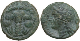 Greek Italy. Bruttium, Rhegion. AE 20 mm, 351-280 BC. Obv. Head of lion facing. Rev. Laureate head of Apollo left. HN Italy 2534; HGC 1 1682. AE. 5.59...