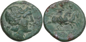 Greek Italy. Bruttium, Rhegion. AE 14 mm, c. 215-150 BC. Obv. Laureate head of Zeus right; behind, XII (mark of value). Rev. The Dioscuri, each holdin...