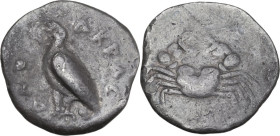 Sicily. Akragas. AR Didrachm, c. 510-500 BC. Obv. AKPAC-ANTOΣ (partially retrograde). Eagle standing left, with closed wings. Rev. Crab. HGC 2 87; SNG...