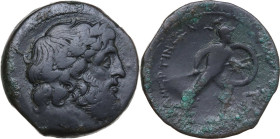 Sicily. Messana. The Mamertinoi. AE Pentonkion, c. 211-208 BC. Obv. Laureate head of Zeus right. Rev. Warrior, holding spear and shield, advancing rig...