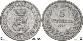 Bulgaria. Ferdinand I (1908-1918). CU/NI 5 stotinki 1912. KM 24; Nikolov 33. CU/NI. 3.06 g. 17.00 mm. Encapsulated by Classical Coin Grading AU 55.