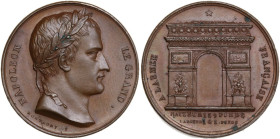 France. Napoleon I (1805-1814). AE Medal. Obv. Laureate head right. Rev. Arc du Triomphe. Julius 753. AE. 12.89 g. 25.00 mm. Opus: Montagny. Minor oxi...