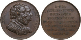 France. Louis XVIII (1814-1824). AE Medal, Paris, 1818, for the restoration of the statue of Henry IV in Paris. Obv. Jugate busts of Henry IV and Loui...