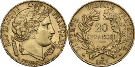 France. Second Republic (1848-1851). AV 20 francs 1850 A, Paris mint. Gad. 1059; Fried. 566. AV. 6.46 g. 21.00 mm. Good EF.