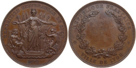 France. City of Lyon. AE Medal for the International Exposition 1872 in Lyon. Obv. The personification of the city of Lyon standing facing and crownin...