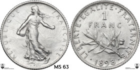 France. Third republic (1870-1940). AR Franc 1898. KM 844.1. AR. 4.99 g. 23.00 mm. Encapsulated by Classical Coin Grading MS 63.