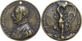 Germany. AE Cast medal, 1554. Obv. WOLF WISINGER SEINS ALTERS IM 32 L & A° MDLIIII. Bust right. Rev. MICH BENIEG WAS GOT M - [...]T GLICK(?) FEGT. Fem...