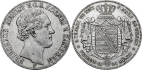 Germany. Friedrich August II (1836-1854). AR 2 taler or 3 1/2 gulden 1854 F, Stuttgart mint. Jaeg. 78. AR. 37.03 g. 41.00 mm. AU.