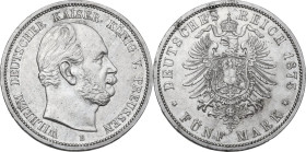 Germany. Wilhelm I (1861-1888). AR 5 mark 1875 B, Vienna mint. Jaeg. 97. AR. 27.76 g. 38.00 mm. AU.