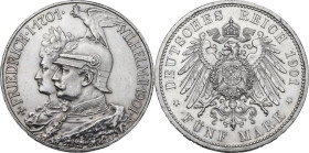 Germany. Wilhelm II (1888-1918). AR 5 mark 1901, Berlin mint. Jaeg. 106. AR. 27.78 g. 38.00 mm. MS. Commemorating the 200th Anniversary of the Kingdom...