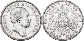 Germany. Friedrich August III (1904-1918). AR 3 mark 1911 E, Muldenhutten mint. Jaeg. 135. AR. 16.61 g. 33.00 mm. AU.