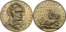 Germany. Franz Schubert (1797-1828). AE Medal, 1928. For the 100th anniversary of death. Obv. Bust three-quarters to right. Rev. Putto reclining left ...