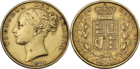 Great Britain. Victoria (1837-1901). AV Sovereign, 1874. Die number below wreath: 32. KM 736.2. AV. 7.93 g. 21.60 mm. VF.