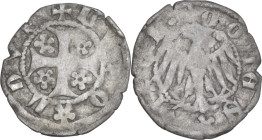 Italy. Leopold IV (1396-1406). BI Quattrino or Vierer, Meran mint. CNI 14/37; MIR (Triv., Istria, Dalm. ed Alb.) 194. BI. 0.57 g. 15.00 mm. Scarce. XF...