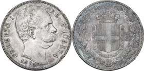 Italy. Umberto I (1878-1900). AR 5 Lire, Rome mint, 1879. KM 20. AR. 24.88 g. 36.50 mm. VF+.