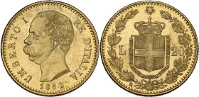 Italy. Umberto I (1878-1900). AV 20 Lire, Rome mint, 1882. KM 21. AV. 6.44 g. 20.80 mm. About EF.