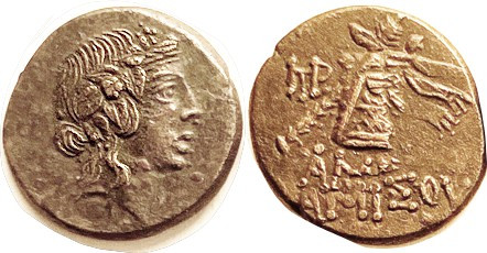 AMISOS, Æ22, c. 100 BC, Dionysos head r/Cista mystica & thyrsos, S3640; AEF, wel...