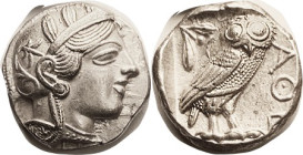 ATHENS, Tet, 449-413 BC, Athena head r/Owl stg r, S2526, Choice EF, obv well centered, rev nrly so, good bright silver; high relief; crisply struck wi...