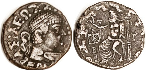 BAKTRIA, Hermaios, c.40-1 BC, Æ Tet, Bust r/Zeus std l, S7738; VF, typically off...