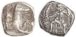 LARANDA, Obol, c. 324-323 BC, Baal std l/wolf forepart r, crescent above; Choice VF, well centered & struck, bold features, free of the usual crudenes...