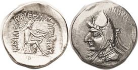 PARTHIA, Mithradates I, 185-170 BC, Drachm, Sellw. 10.1, bust in bashliq/archer std r; EF/VF, centered, portrait unusually well struck, bright metal. ...