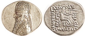 PARTHIA, Mithradates II, Drachm, Sellw.28.3 var, 8-pt star on tiara; EF, quite well centered & sharply struck, good bright metal. Nice. (An EF 28.3 br...