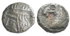 PARTHIA, Pakoros I, Æ9, Sellw.78.25, Bust l./horse head l; Ex European auc as NVF, I call it F, bottom of portrait typically off, rev centered; brown ...