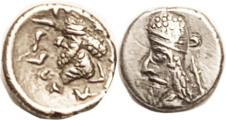 PERSIS, Napad (Kapat), 1st cent AD, Obol, Bust l., in Parthian tiara/Bust l., Al...