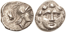 SELGE, Obol (.96 g), c.300-190 BC, Facg Gorgoneion/ Athena head r, astragalos behind; EF/AEF, obv centered with nice sharp face of good style for this...